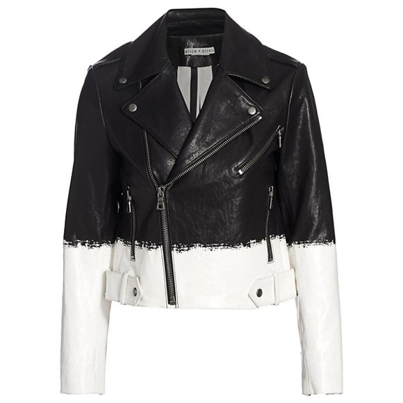 Alice + Olivia Jackets & Blazers - ALICE + OLIVIA Cody NWOT Two-Tone Leather Crop Moto Jacket Size S